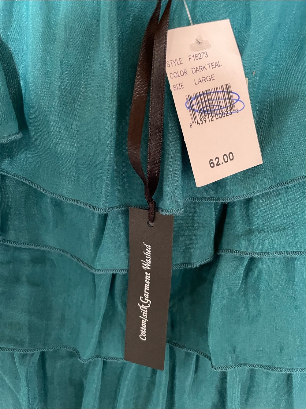 NWT Ya-Da Teal Cotton/Silk Tiered Ruffle Women's sleeveless Top, Size Large - Picture 5 of 7